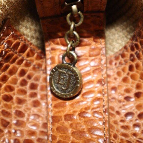 Eric Javits Women's Straw Rafia Shoulder Bag East West Design Croc Embossed Tan - Picture 4 of 13